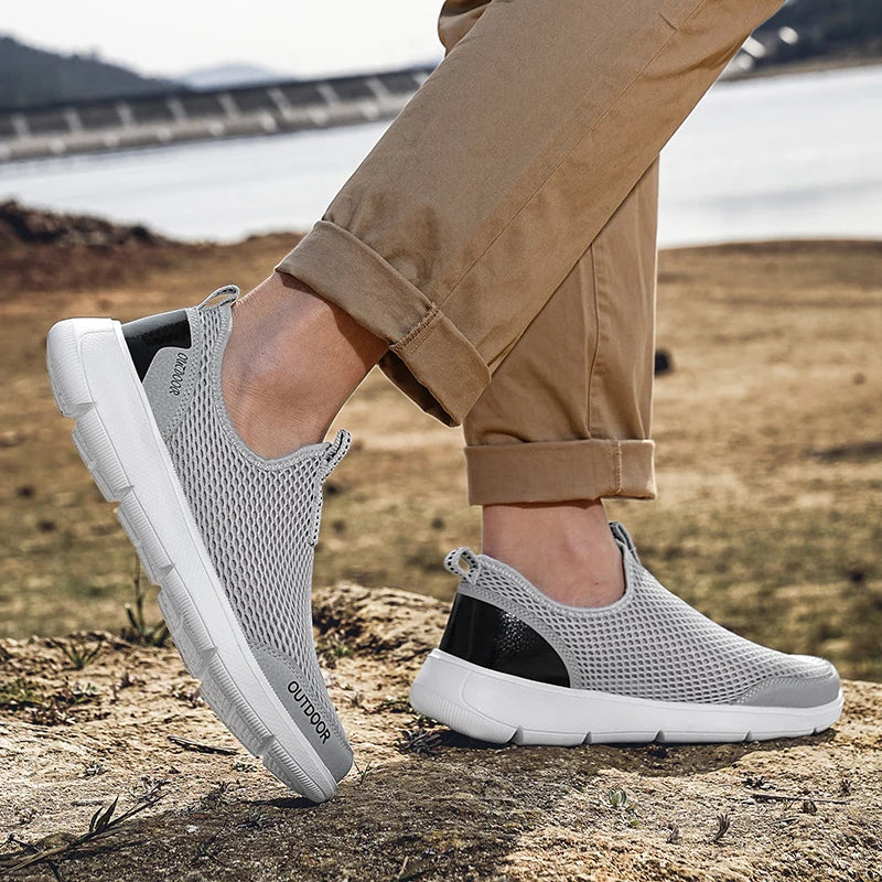 STRONGSHEN Men Casual Shoes Breathable Slip on Male Casual Sneakers Anti-slip Men's Flats Outdoor Walking Shoes Plus Size 39-48