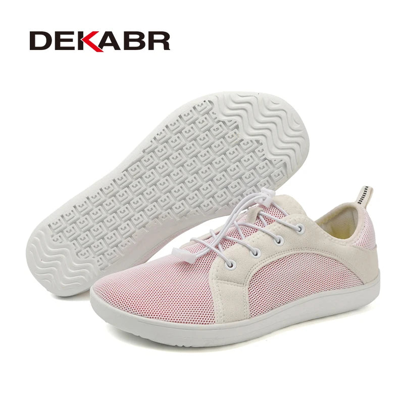 DEKABR Couple Casual Shoes Minimalist Lace-Up Lightweight Simplicity Mesh Breathable Non-Slip Men Wide Barefoot Flat Sneakers