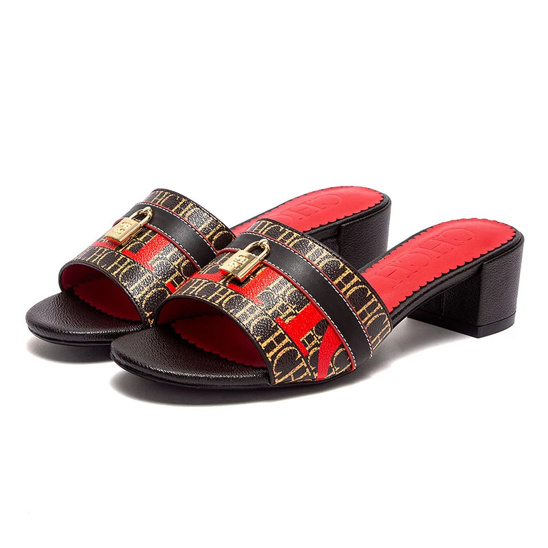 Middle Heel Slippers Luxury Brand Women's Shoes Retro Design 2025 Summer New