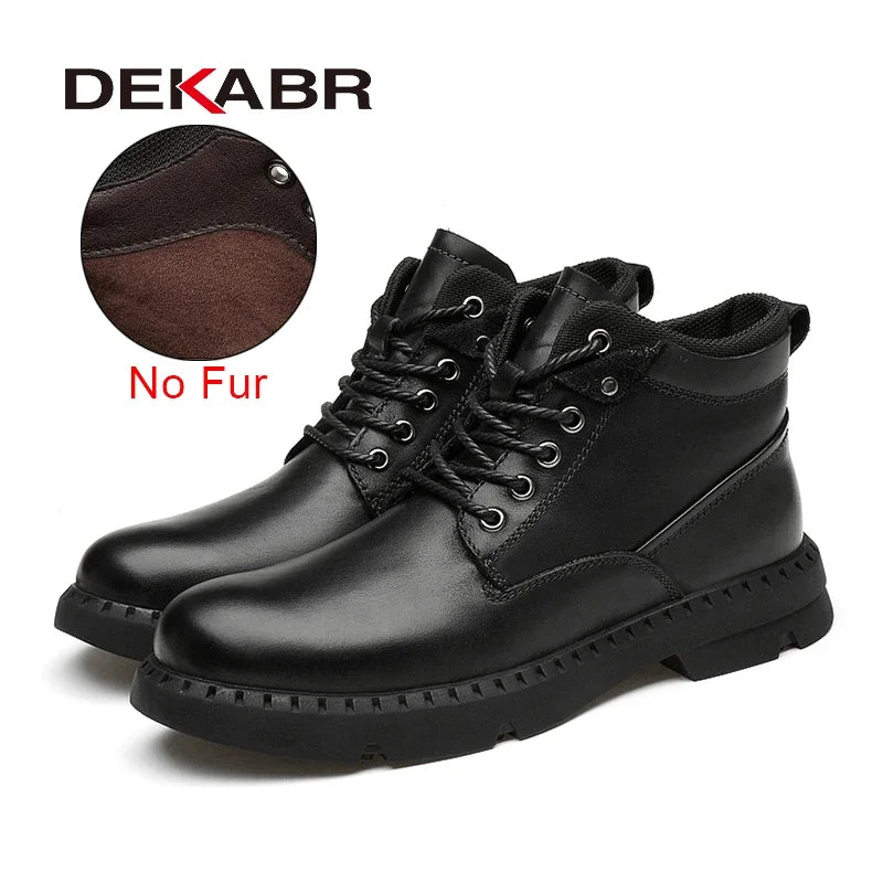 DEKABR Fashion Winter Warm Fur Plus Ankle Boots Casual Outdoor Business Working Snow Boots Genuine Leather Boots