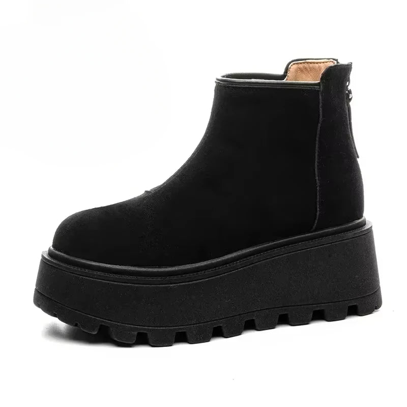 Fujin 7cm Suede Cow Genuine Leather Snow Boots Women Ankle Booties Platform Wedge Winter Plush Chelsea Boots Shoes for Women