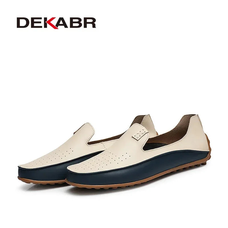 DEKABR Men Casual Flats Fashion Genuine Leather Soft Moccasins Brand Loafers High Quality Breathable Men Shoes Plus Size 36-47