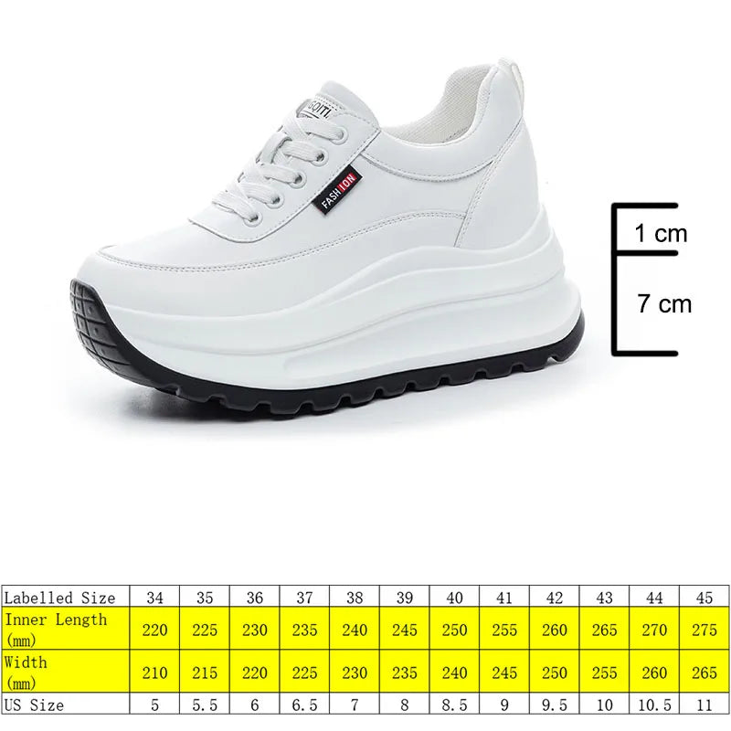 Fujin 8cm Heel Sneakers Genuine Leather White Platform Sneakers for Women Chunky Platform Women Fashion Sneaker Shoes Wedge Heel