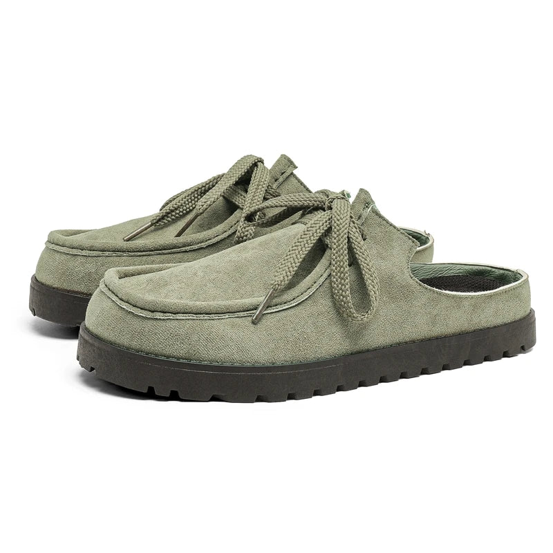 STRONGSHEN Summer Half Slippers For Man Original Suede Loafers Men Designer Shoes Lace-up Flat Casual Shoes zapatos de hombre