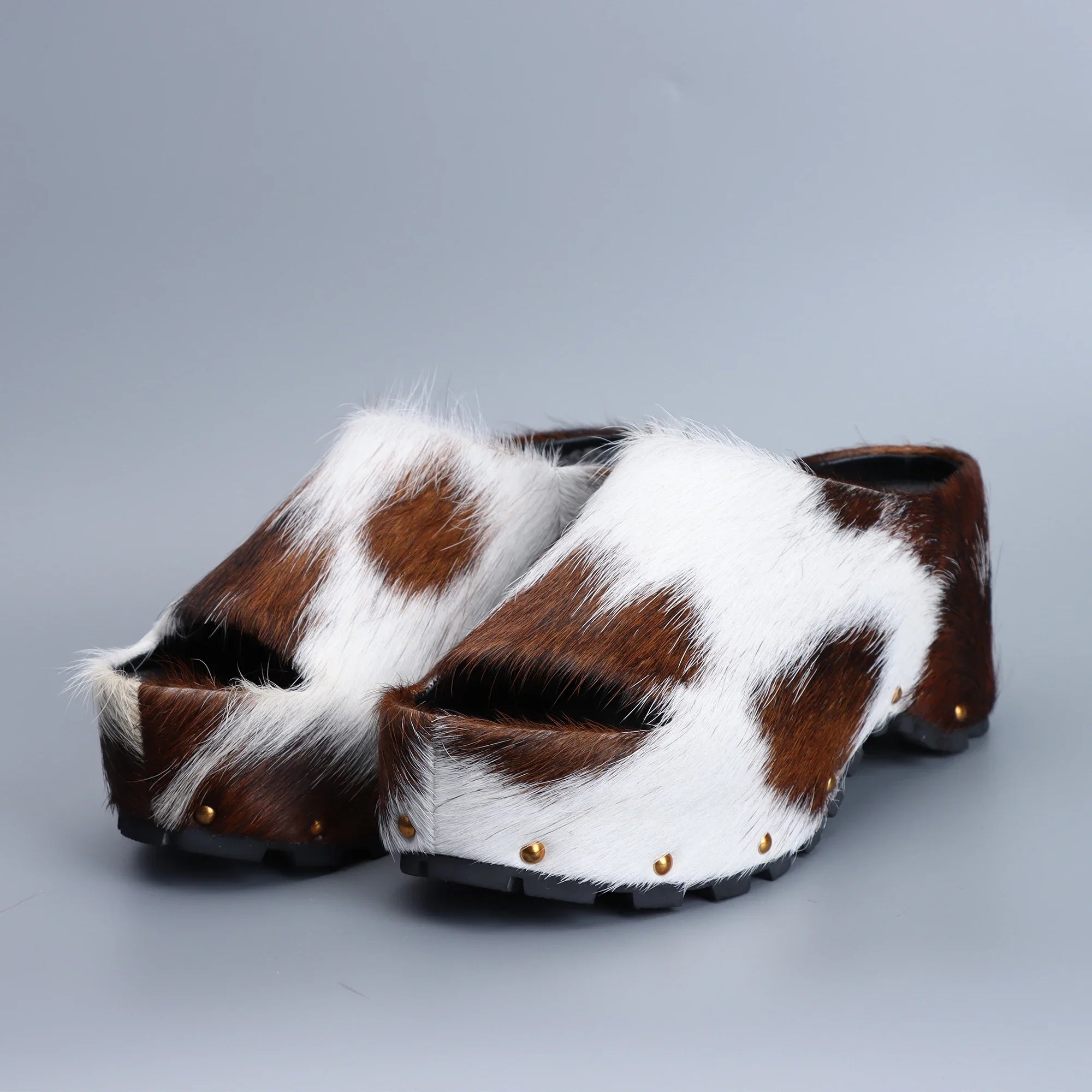 Designer Luxury Platform Mules 2025 Women Real Calf Hair Leather Lined Slip On Clogs Slides Sandals Summer Fashion Comfort Shoes