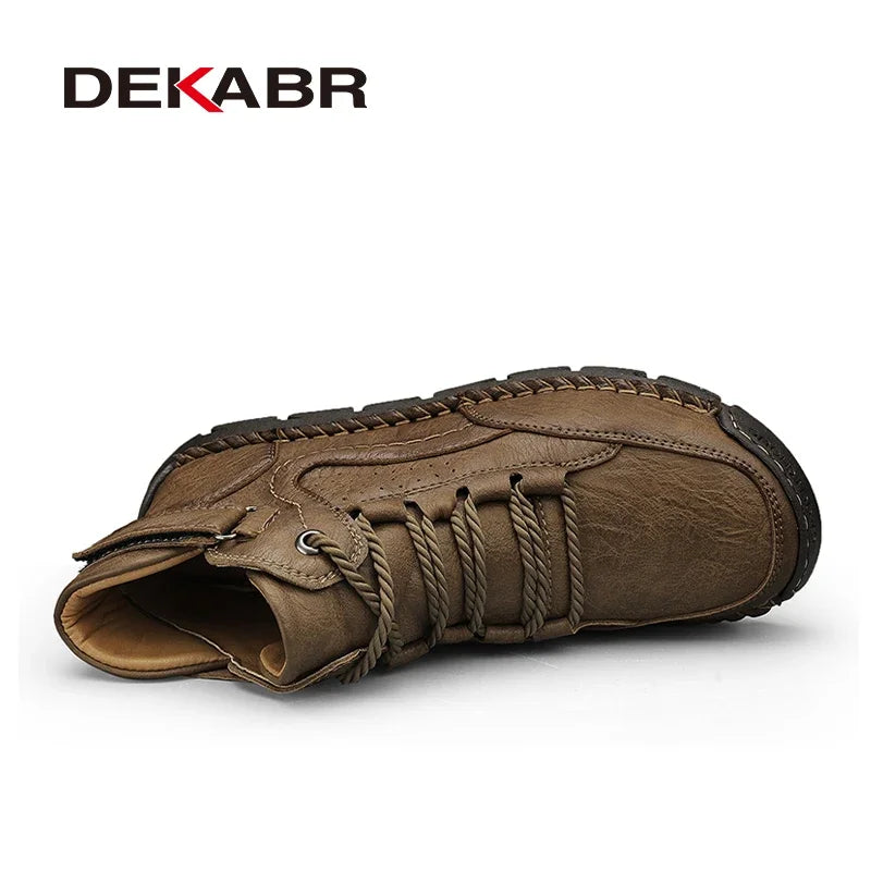 DEKABR PU Leather Men Boots Winter Warm Outdoor Comfortable Boots Handmade Ankle Boots Business Boots Big Size 38-48