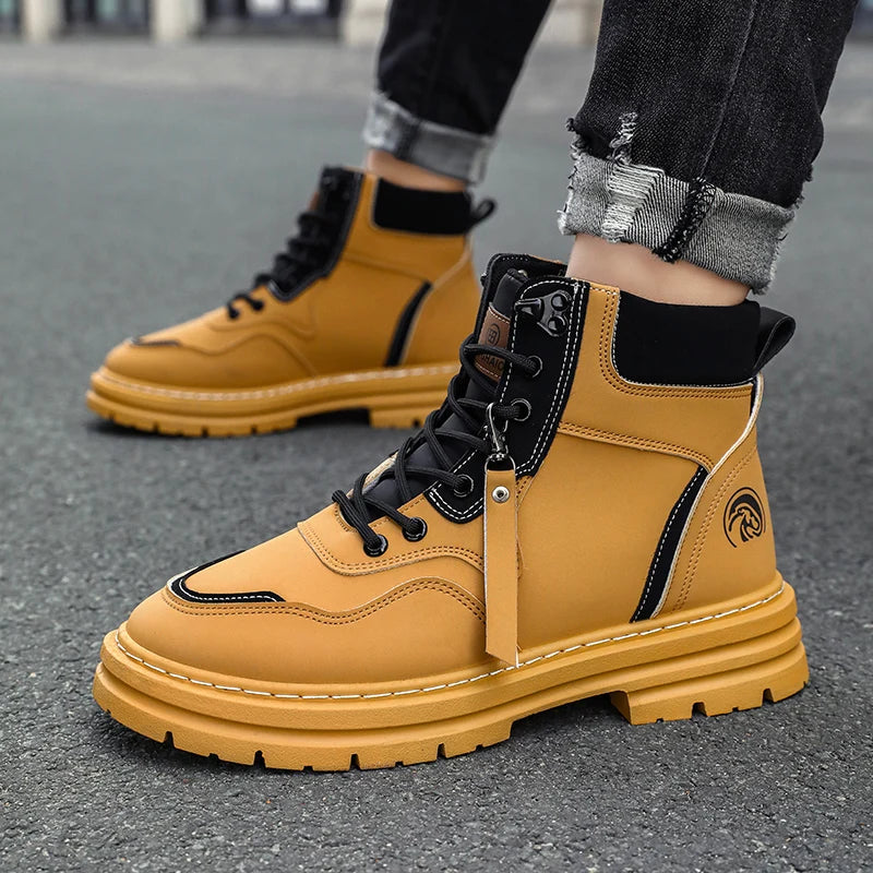 STRONGSHEN Spring Autumn Men  Ankle Boots Outdoor Non-slip Classic Design High Top Motorcycle boot Casual Shoe Botas Para Hombre