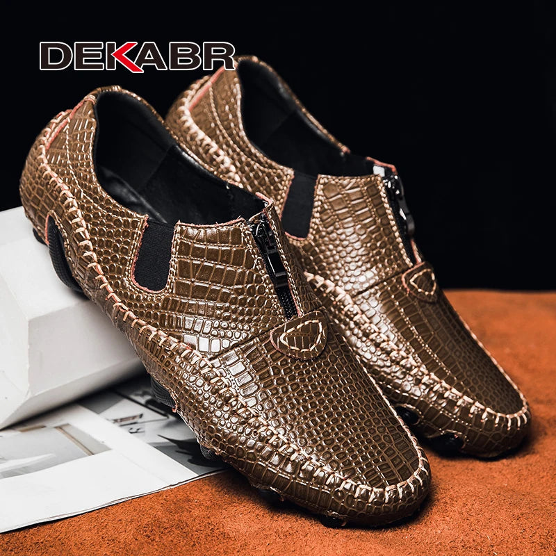 DEKABR Men's Casual Shoes Genuine Leather Crocodile Pattern New Style Moccasins Quality Anti-Slip Large Size 38-47