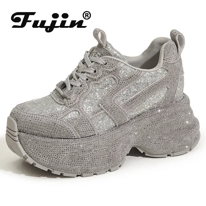 Fujin 8cm Air Mesh Synthetic Platform Wedge Casual Autumn Chunky Sneaker Bling Bling Leather Comfy High Brand Spring Shoes