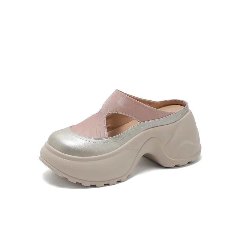 Fujin 8.5cm Microfiber Leather Slippers Slip on Round Toe Platform Flats Fabric Women Sandals Platform Wedge Flats Shoes Fashion