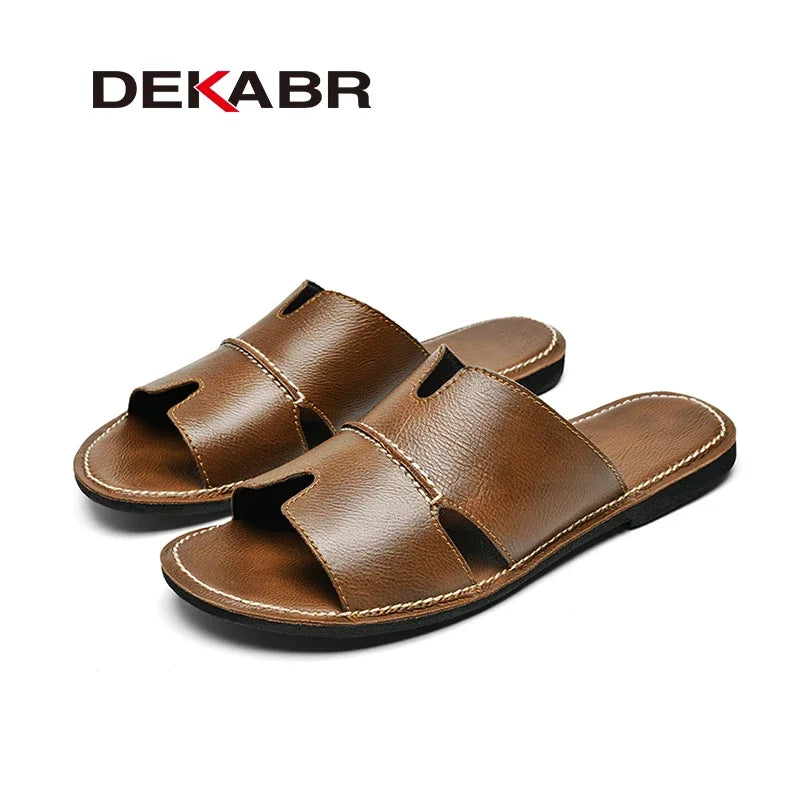 DEKABR New Quality Split Leather Non-Slip Slippers Men Beach Sandals Comfortable Summer Shoes Men Slippers Classics Flip Flops