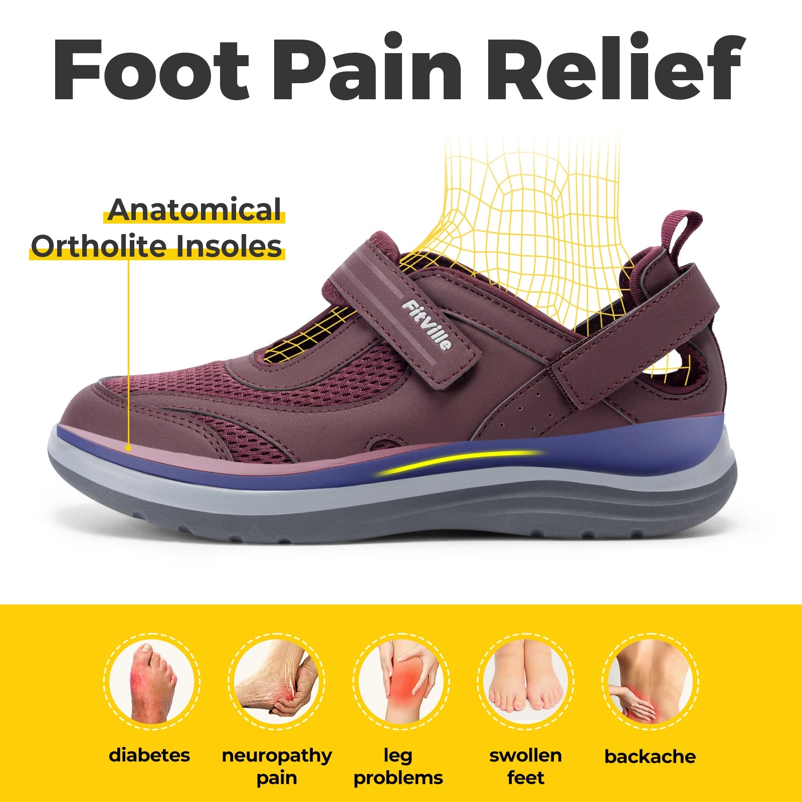 Fitville Women's Sandals Mary Jane Casual Shoes Widened Toe For Swollen Feet Lightweight Breathable Outdoor Elderly Shoes Sandal