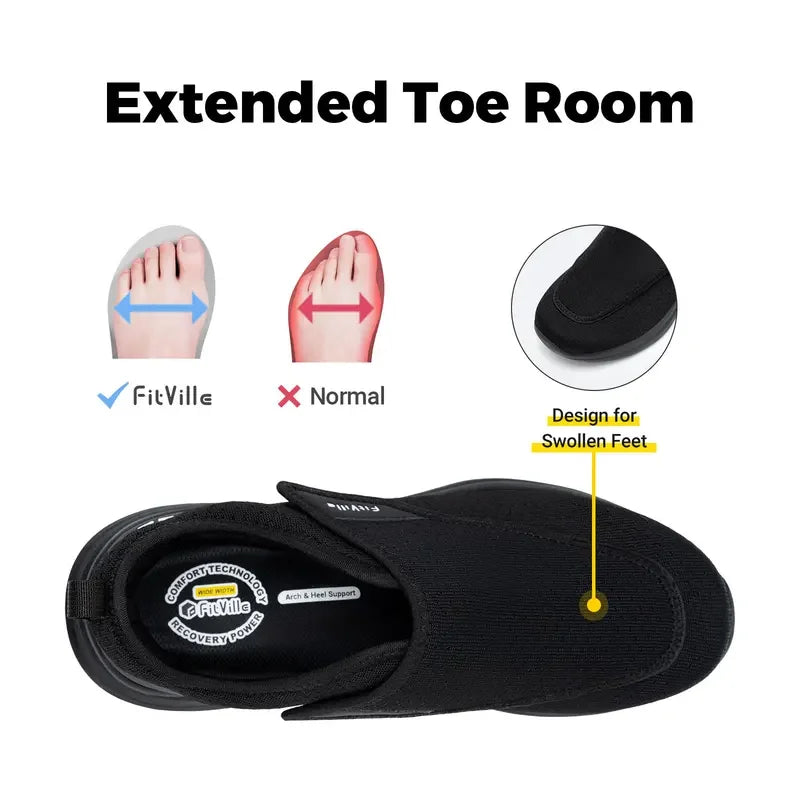 FitVille Extra Wide 2E Men'S Diabetic Shoes For Elder Orthopedics Feet Swollen Adjustable Walking Shoe Elderly Foot Pain Relief