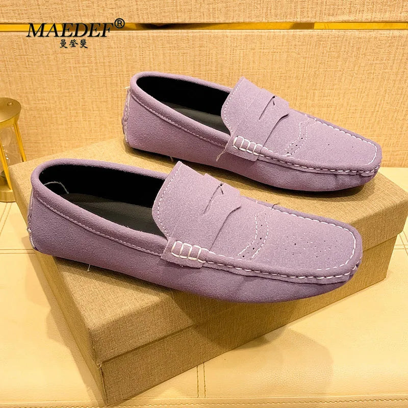 MAEDEF Loafers Men Suede Casual Party Dress Shoes Slip on Moccasins Men Flats Shoes Comfortable Size 48 Fashion Mens Shoes