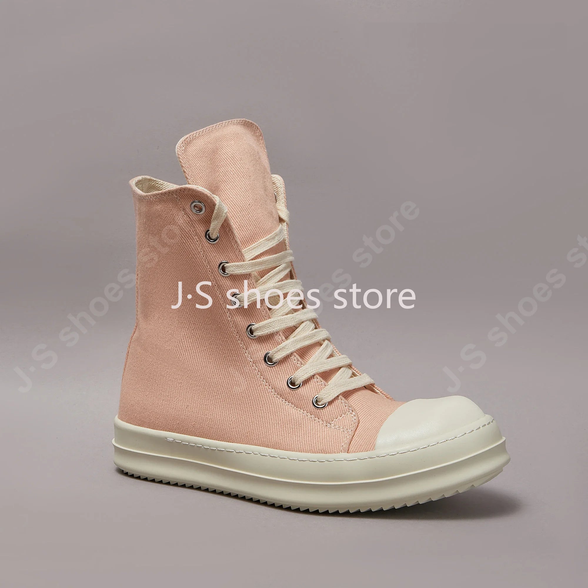 Ro Men Casual Shoe Women Pink Canvas Shoes High Top Sneaker Ankle Boot Zipper Thick Sole Flat Boots Luxury Sneakers