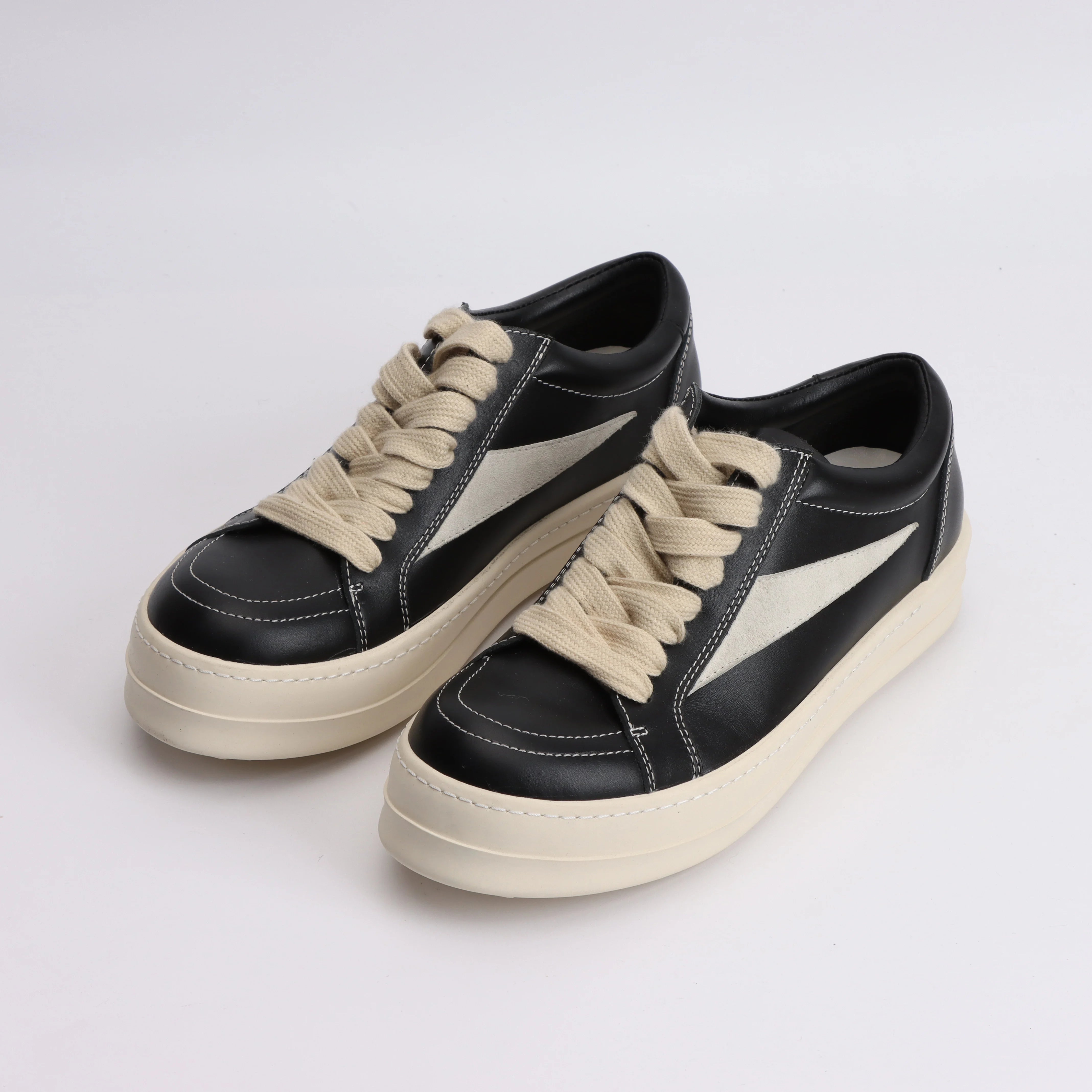 Rick Shoes Low Cut Genuine Leather Thick Sole Black and White Retro Dark Board Shoes Women's Boots Trend 2024 Shoes for Women