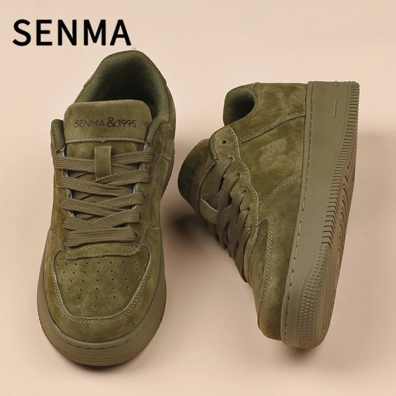 SENMA Men's Shoes Autumn Couple Versatile Casual Thick Soled Leather Board Shoes Sports White /Brown Trendy Women Shoes Sneakers
