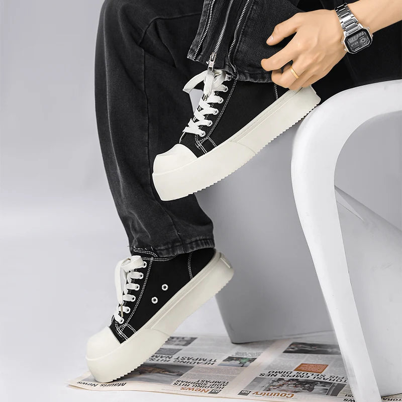 STRONGSHEN Trendy Men Platform Canvas Skate Shoes Leisure Thick Bottom Sports Casual Sneakers Mens Height Increase Lace Up Shoes
