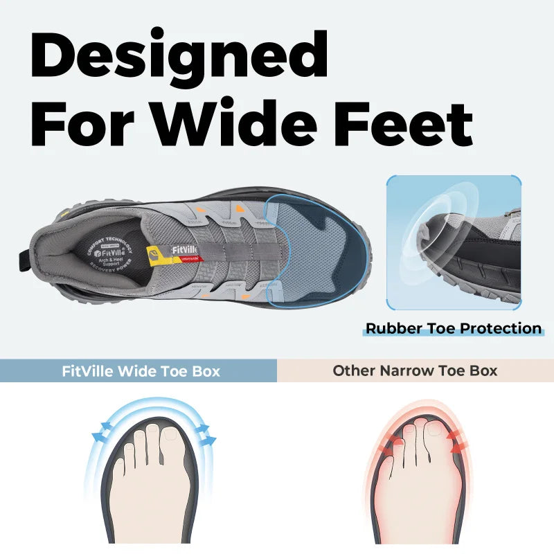 FitVille Men'S Extra Wide Sneakers Slip-On Shoes Comfortable Running Shoe Non-Slip Hiking With Arch Support For Swollen Feet