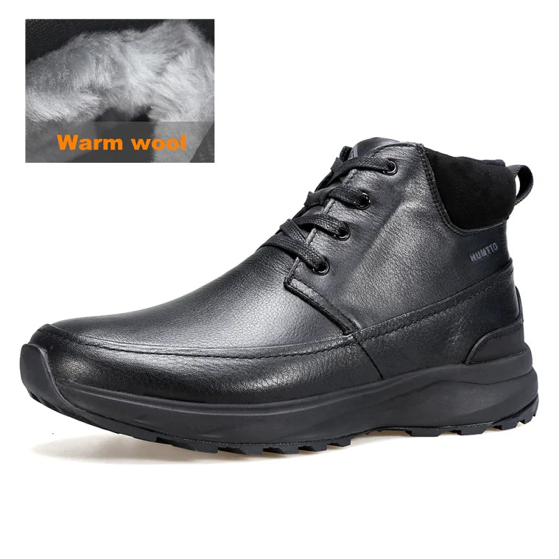 HUMTTO Bottes de randonnée en cuir pour hommes, chaussures de randonnée chaudes en laine pour l'extérieur, baskets d'escalade de luxe de créateur, bottines de sécurité pour hommes