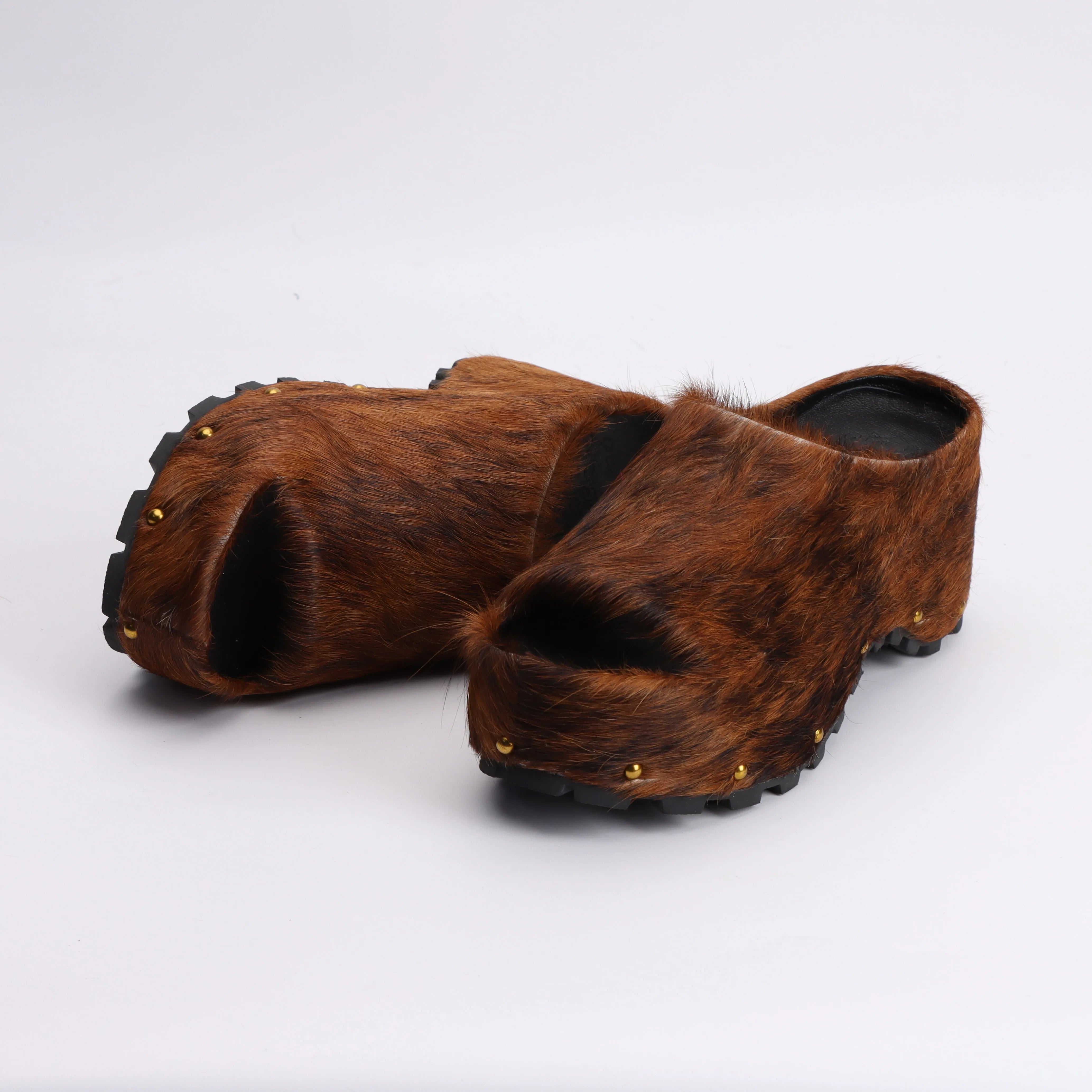 Summer Fashion Comfort Shoes 2025 Women Real Calf Hair Leather Designer Luxury Platform Mules Lined Slip On Clogs Slides Sandals