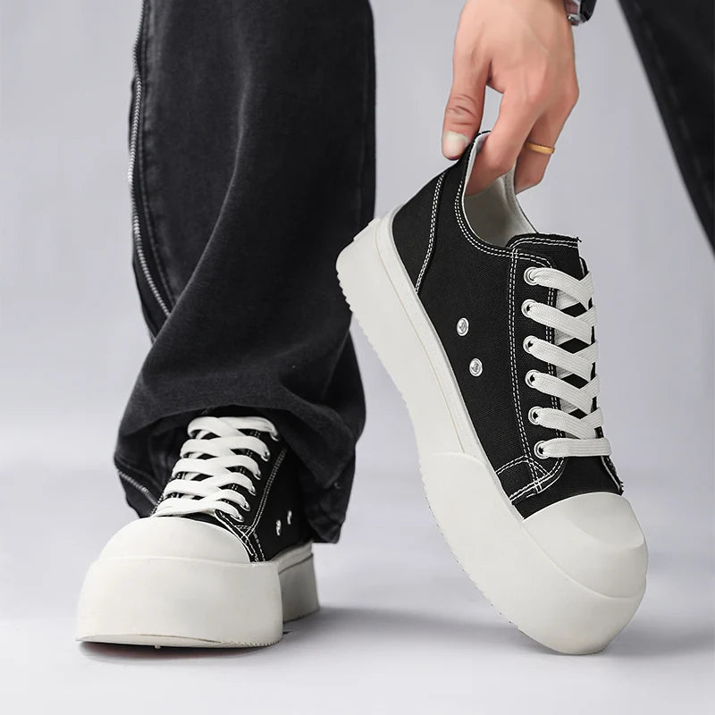 STRONGSHEN Trendy Men Platform Canvas Skate Shoes Leisure Thick Bottom Sports Casual Sneakers Mens Height Increase Lace Up Shoes