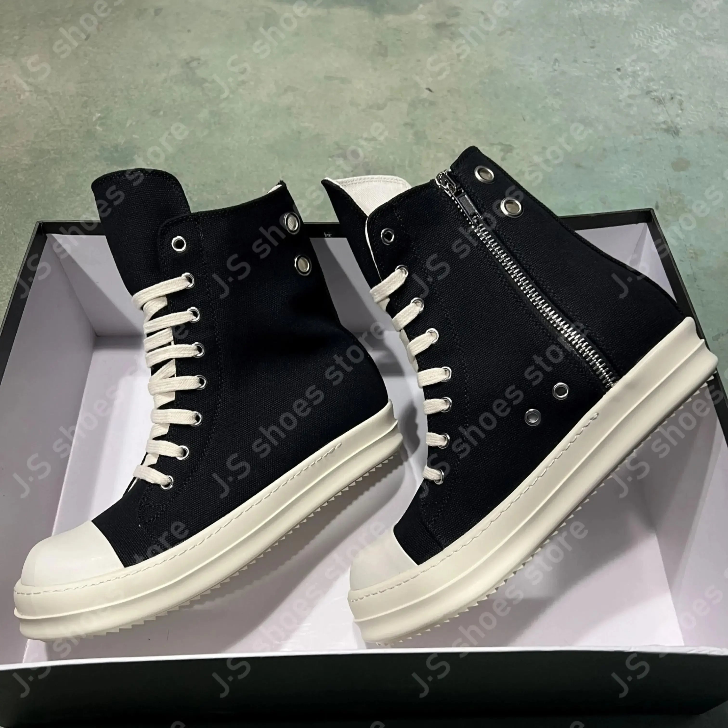 Ro Retro Classic Black Canvas High Top Shoes Boot Sneakers Men Shoe Metal Hole Zipper Women Ankle Boots Lace Up Casual Sneaker