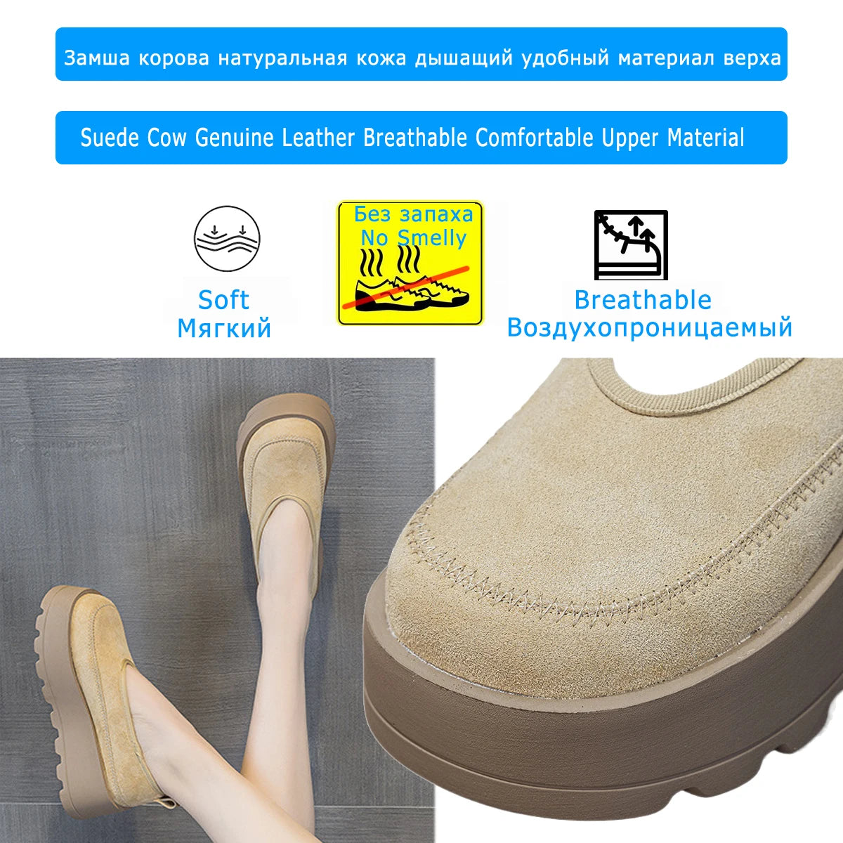 Fujin 6CM Suede Cow Genuine Leather Spring Slip on Females Moccasins Women Platform Wedge Autumn Women Shoes Pumps Shoes