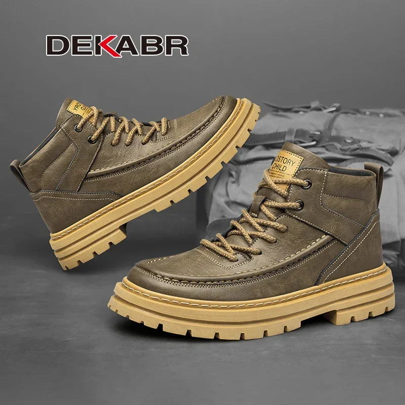 DEKABR Genuine Leather Men's Ankle Boots Luxury Comfortable Style Shoes Casual Personalized Handmade Thick Sole Boots Size 38-48