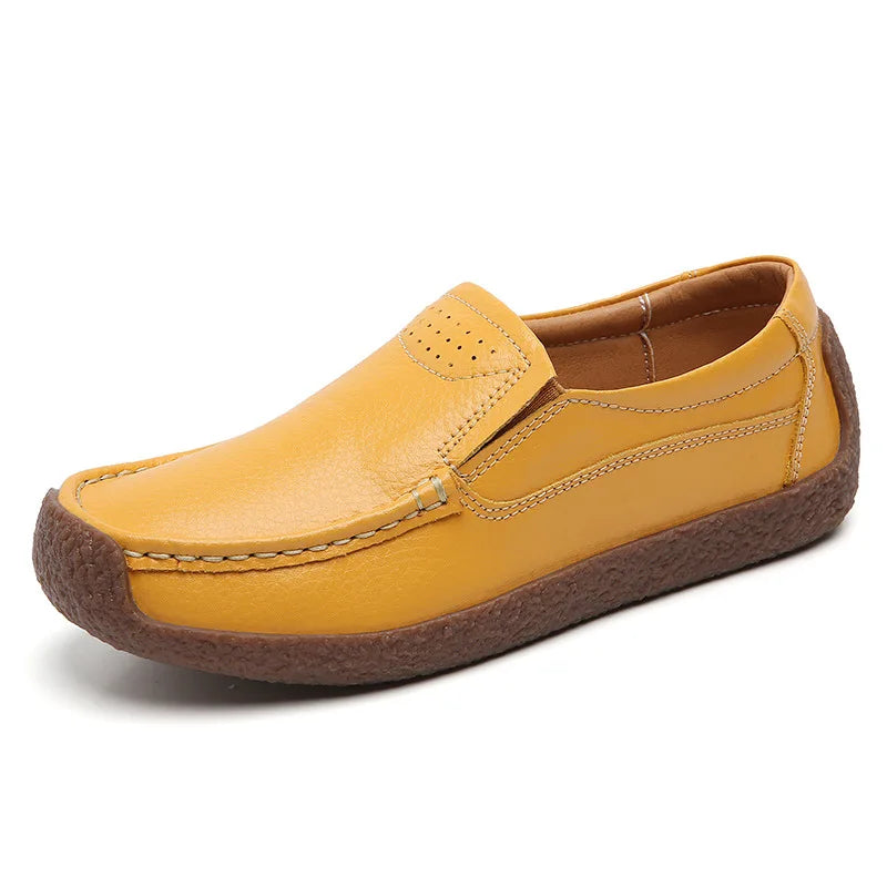 WOIZGIC Women Female Ladies Mother Genuine Leather Shoes Flats Loafers Slip On Moccasins Vulcanized Shoes Plus Size 42 41