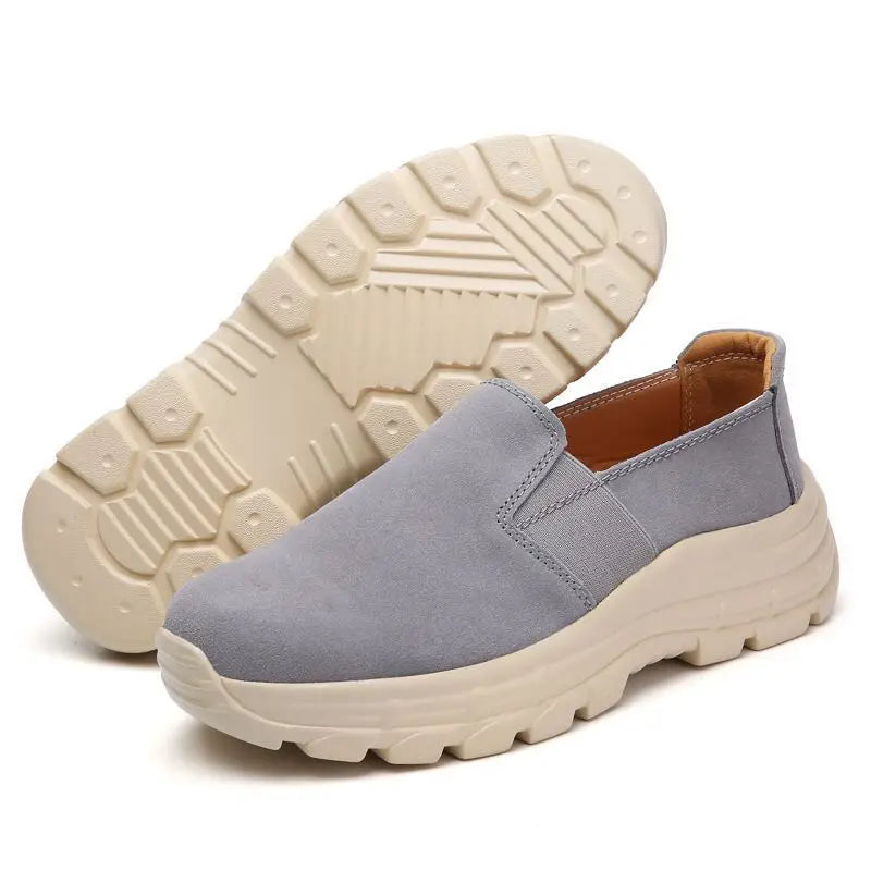 WOIZGIC Chaussures plates pour femmes, mocassins en cuir véritable, en daim de vache, antidérapantes, respirantes et vulcanisées