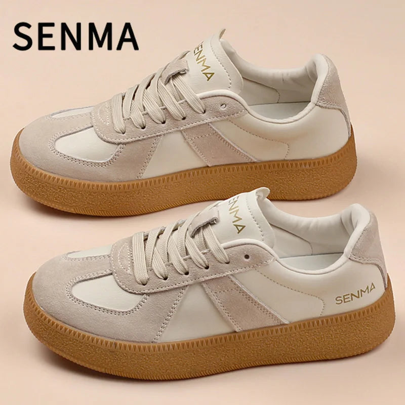 SENMA Men's and Women's Casual Sneakers Breathable Non-Slip Tennis Walking Shoes Leather Suede Flats Shoes Women Sports Shoes