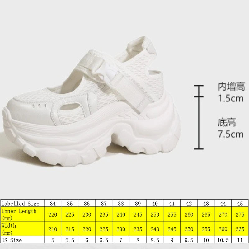 Fujin 9cm Air Mesh Microfiber Leather High Brand Comfy Platform Wedge Fashion Summer Chunky Sneaker Buckle Mary Jane Shoes Women