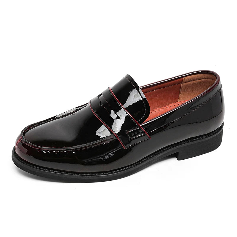 STRONGSHEN Luxury Designer Man Pointed Dress Shoes Mens Slip on Genuine Patent Leather Wedding Shoes Glossy Oxford Formal Shoes