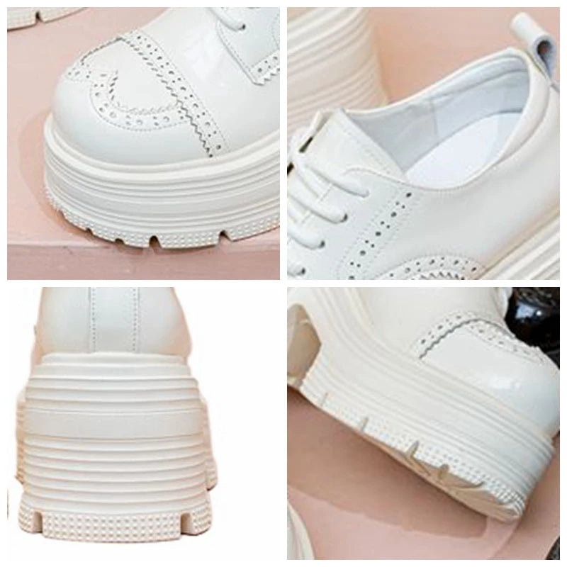 Fujin 9cm Genuine Leather Boots Autumn Female Women Boots Casual Spring Pumps Mary Jane Platform Wedge Flats Breathable Shoes