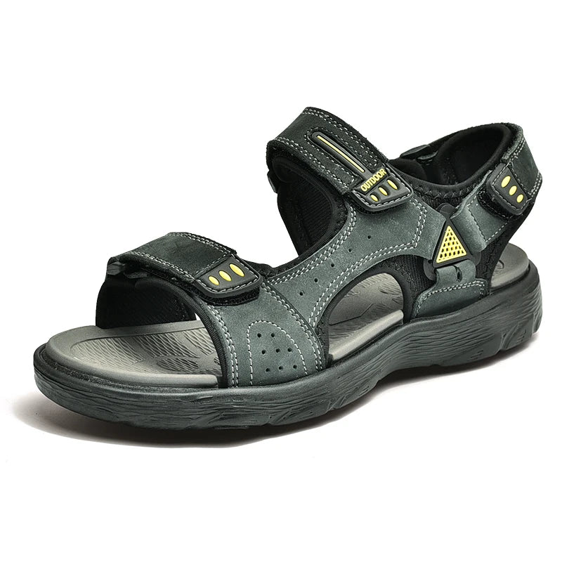 Sandales d'été en cuir véritable pour hommes, chaussures classiques décontractées, sandales de plage d'extérieur, chaussures romaines d'été pour hommes, pointures 38 à 46