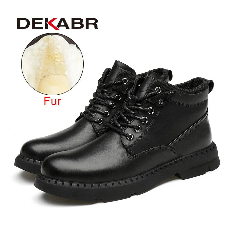 DEKABR Fashion Winter Warm Fur Plus Ankle Boots Casual Outdoor Business Working Snow Boots Genuine Leather Boots
