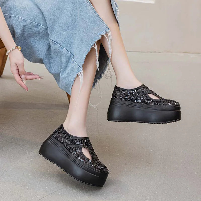 Fujin 8cm White Platform Sneakers for Women Casual Shoes Chunky Platform Sneakers Fashion Female Summer Shoes Sandals Slip on