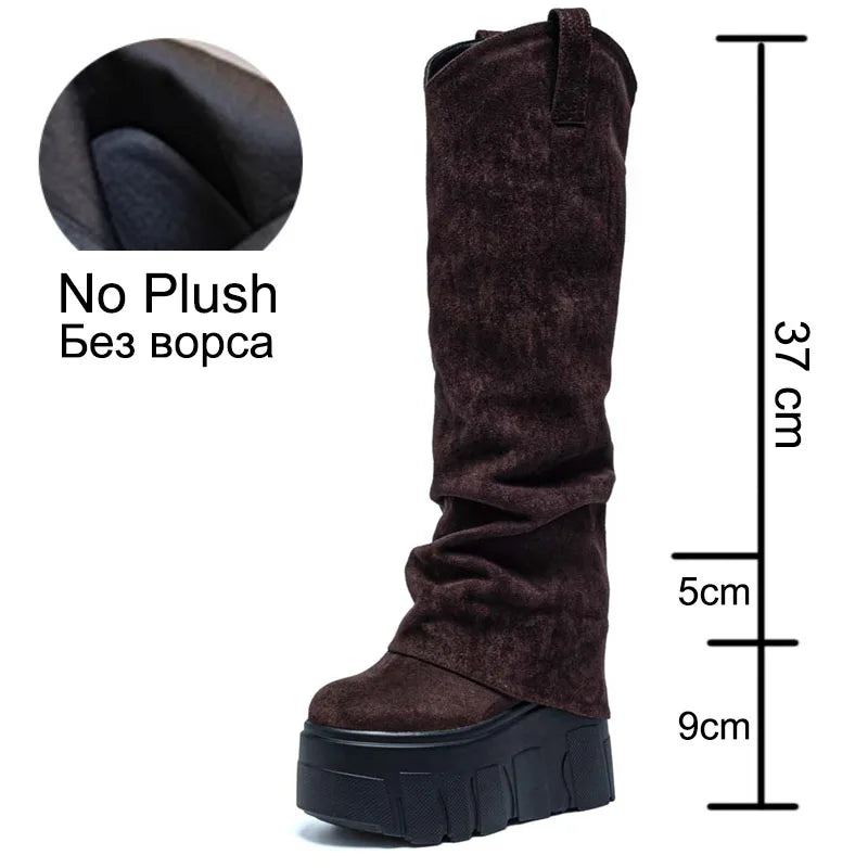 Fujin 5 Inch 14cm Stretch Boots Short Ankle Boots for Women Knee High Platform Booties Wedge Heel Hidden Botas Autumn Winter