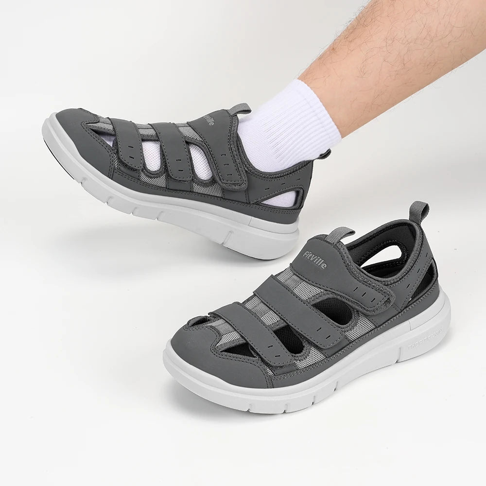 FitVille Men'S Sandals Widened Diabetes Shoes Mens Casual Shoes Lightweight For Plantar Fasciitis Arch Support Relief Pain