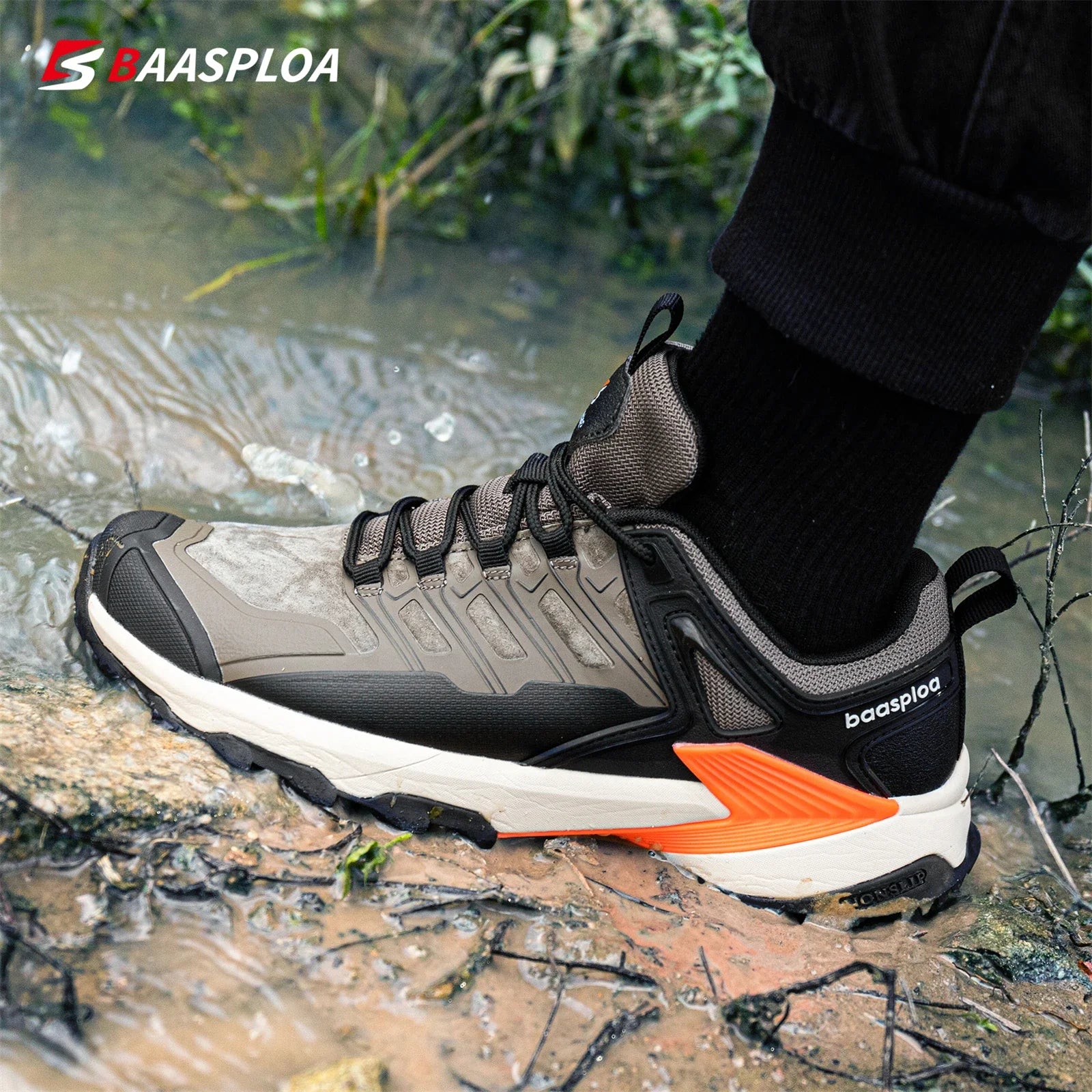 Baasploa New Hiking Shoes Men Outdoor Waterproof Anti-Skid Wear-Resistant Sneakers Male Casual Lightweight Lace up Walking Shoes