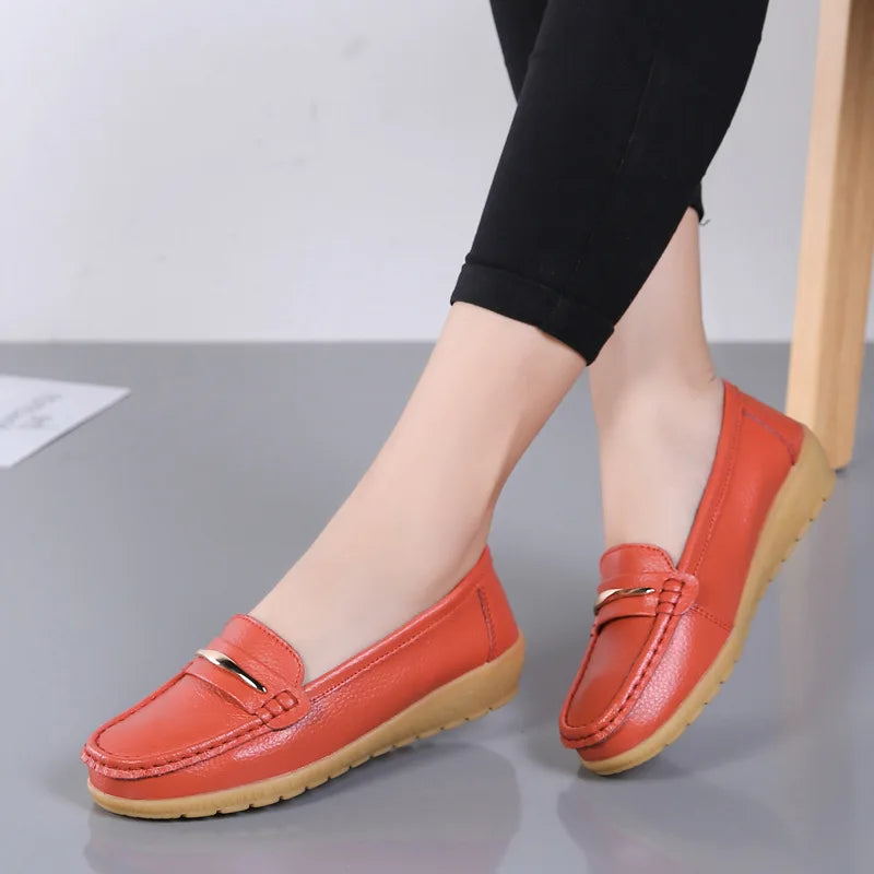 WOIZGIC Femmes Mère Dames Femme Femme Chaussures Plates En Cuir Véritable Mocassins Plateforme Bling Sans Lacet Mocassins Grande Taille 43 44