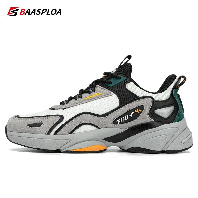 Baasploa Men Running Shoes New Lightweight Designer Leather Casual Sneakers Male Outdoor Non Slip Lace Up Tennis Sports Shoes