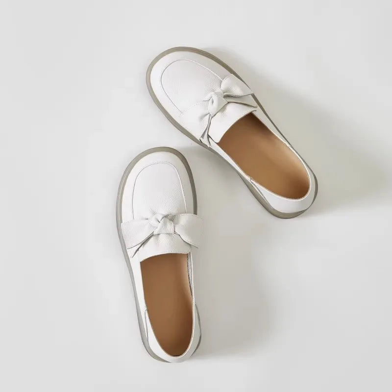 WOIZGIC Female Mother Ladies Women's Genuine Leather Flats Loafers Shoes Platform Slip On Bowknot Vulcanized Shoes Mujer Zapatos
