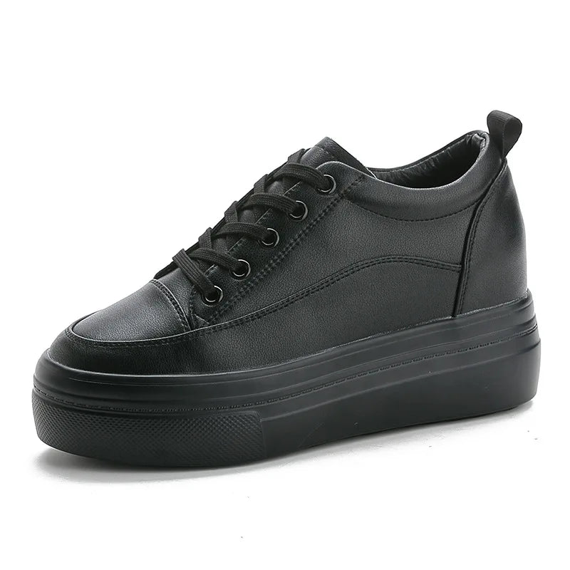 fujin 8cm 2024 Genuine Leather Women shoes white skateboard sneakers platform wedge shoes air mesh hollow breathable