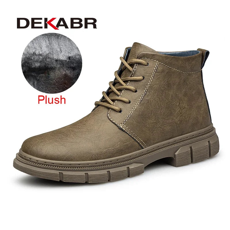 DEKABR Fashion Warm Men Snow Boots Autumn Winter Lace Up Comfortable Waterproof Plush Simple Style Ankle Shoes Men Big Size 47