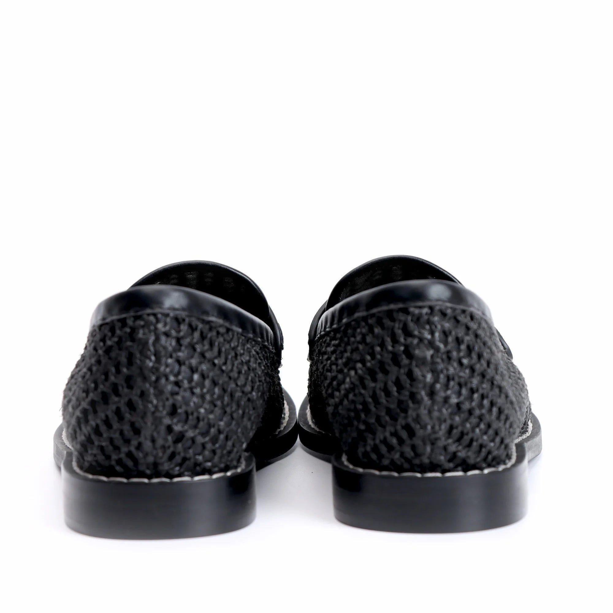 Women's Breathable Black Woven Mesh Peny Loafers with Leather Monk Strap and Soft Insole - Perfect for Office and Casual Wear