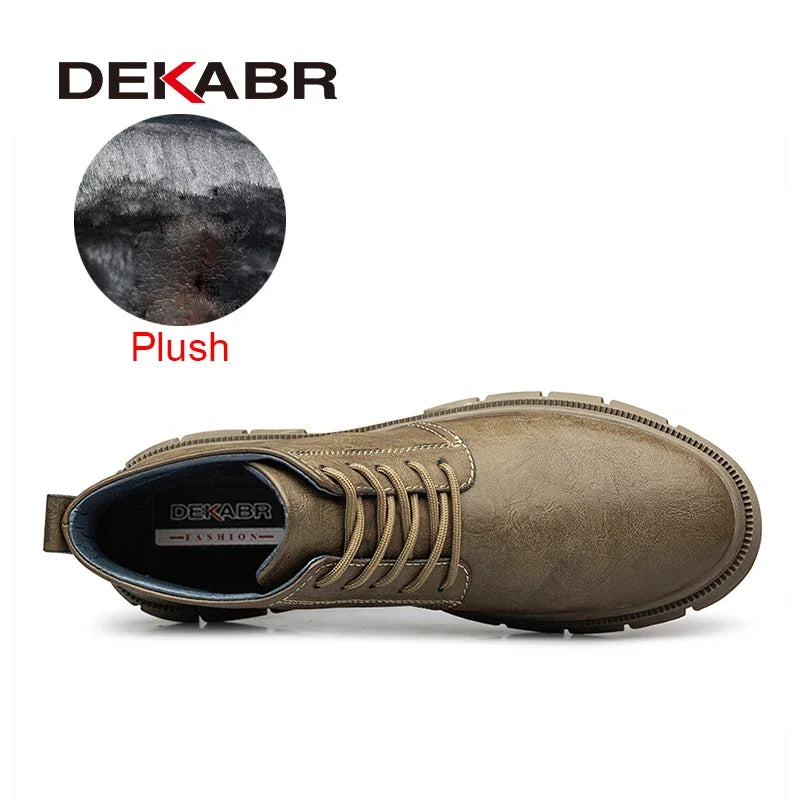 DEKABR Fashion Warm Men Snow Boots Autumn Winter Lace Up Comfortable Waterproof Plush Simple Style Ankle Shoes Men Big Size 47