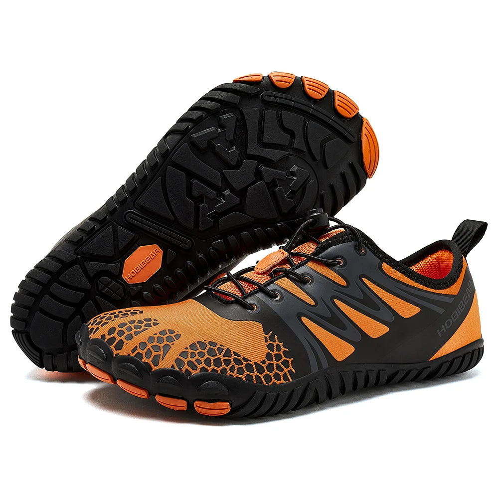 HOBIBEAR Wide Toe Barefoot Shoes for Unisex Artificial Leather Outdoor Walking Sneakers Zero Drop Minimalist Elastic Band Shoes
