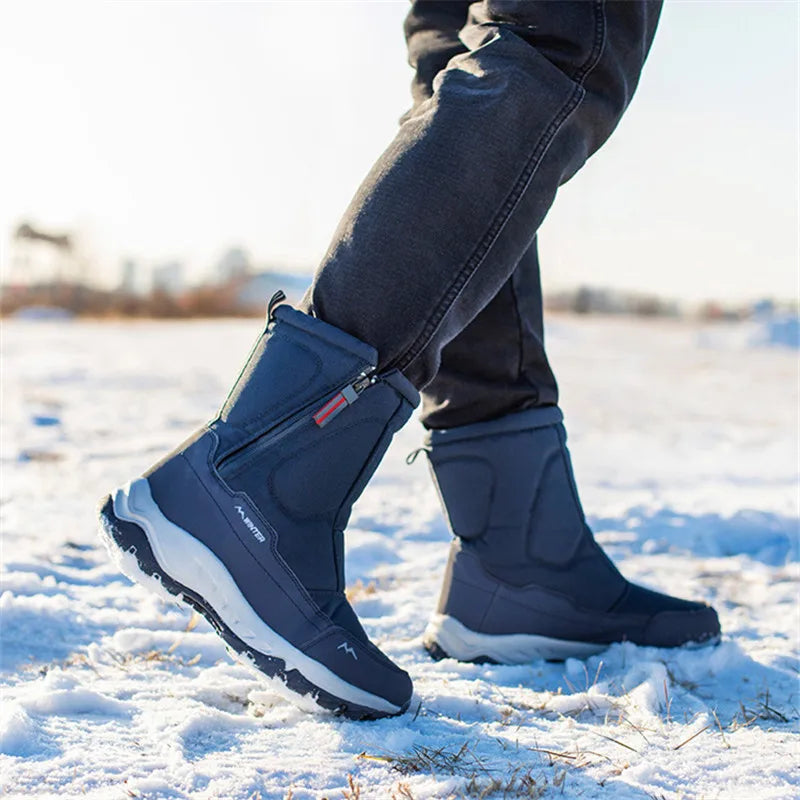 Bottes d'hiver pour hommes, grandes tailles, bottines chaudes en peluche, bottes de neige montantes anti-transpiration, baskets d'extérieur, chaussures d'hiver pour hommes
